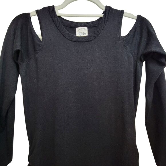 Hippie Rose Black Long Sleeve Side Cinch Cold Shoulder Sweater Top Size Small - Picture 3 of 9